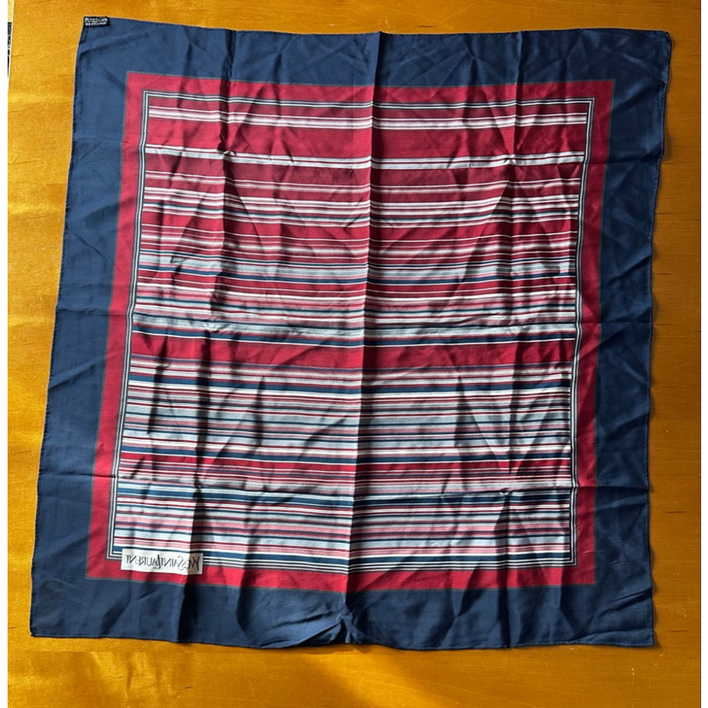 Yves Saint Laurent Red Navy Striped Scarf - Picture 2 of 3
